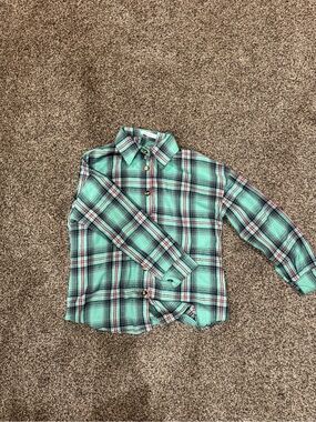 Kids Mint Plaid Button-Down Shirt